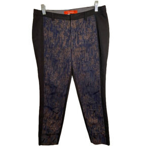 ANTHROPOLOGIE Cartonnier Panel Charlie Ankle Pants Black Navy Blue Gold